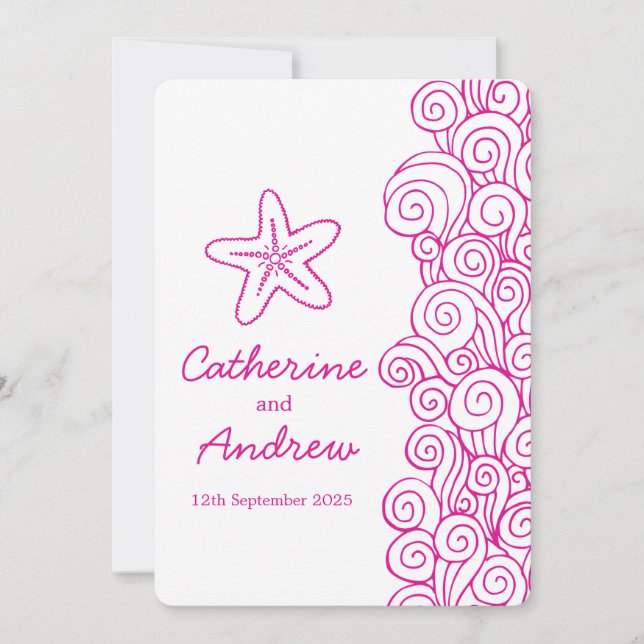Starfish mer tourbillon rose plage invitation mari (Devant)