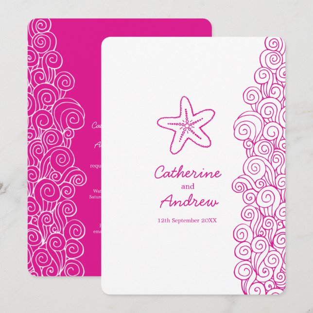 Starfish mer tourbillon rose plage invitation mari (Devant / Derrière)