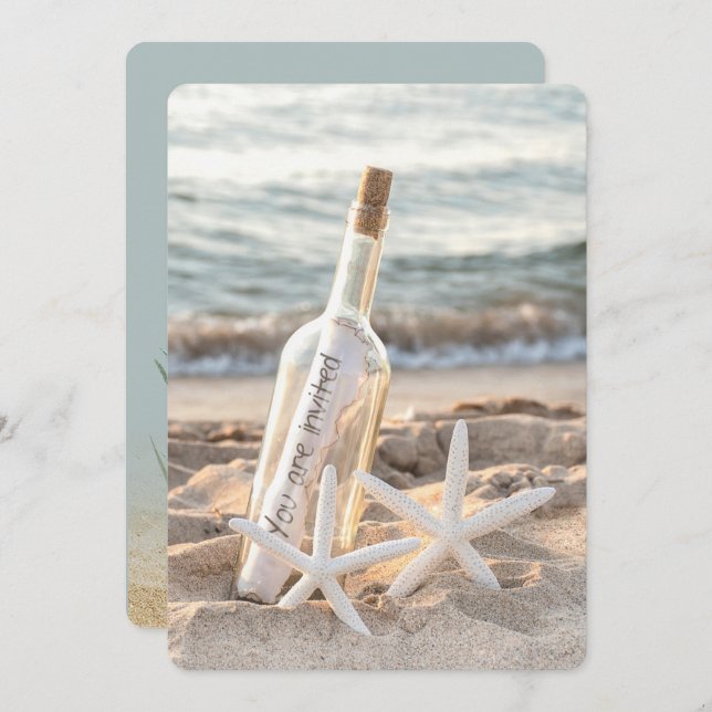 Starfish Message In A Bottle Vow Renewal Invitation (Front/Back)