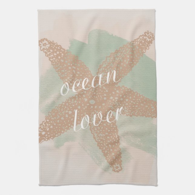 Starfish Mint Ocean Kitchen Towel (Vertical)