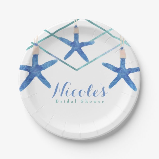 Starfish & Modern Lines Elegant Beach Custom Paper Plate (Front)