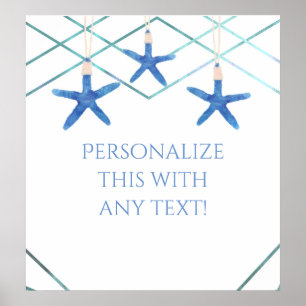 Starfish & Modern Lines Elegant Beach Party Banner Poster