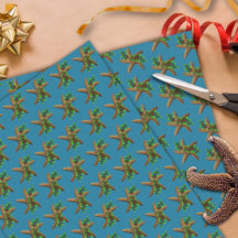 Starfish n Holly Deep Sea Blue Beach Christmas