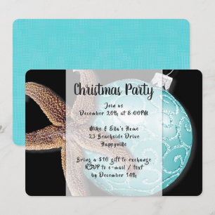 Starfish n Ornament Coastal Christmas Party Invite