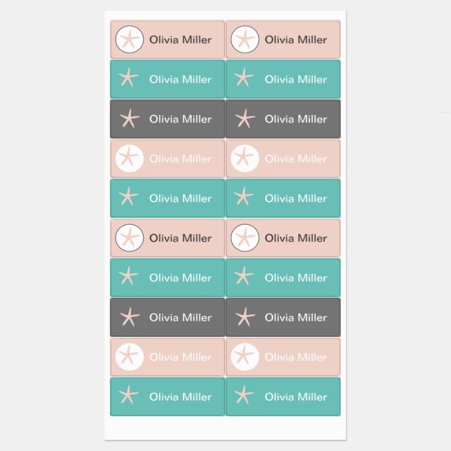 Starfish name labels for school camp daycare (Sheet)