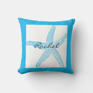 Starfish Name Template Beach Blue Colourful Bright Outdoor Pillow