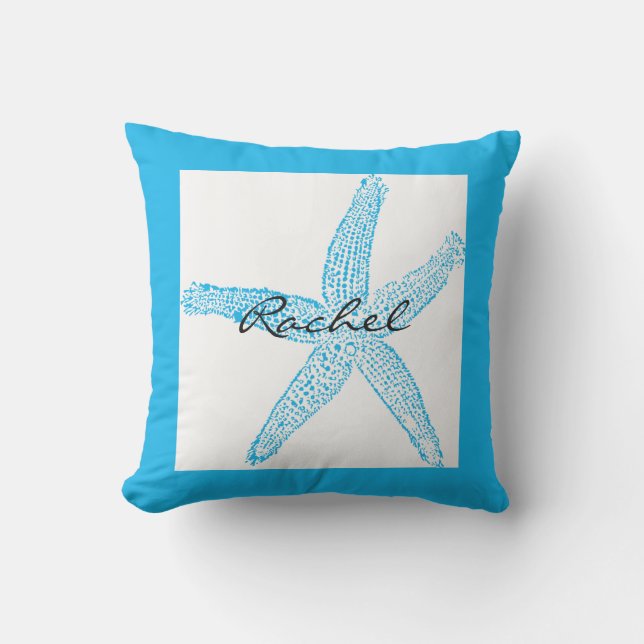 Starfish Name Template Beach Blue Colourful Bright Outdoor Pillow (Front)