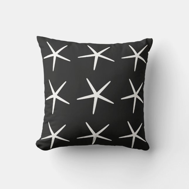 Starfish Nautical Beach Black White Patterns Gift Outdoor Pillow (Front)