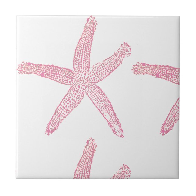 Starfish Nautical Beach Coral Pink White Girly Tile (Front)