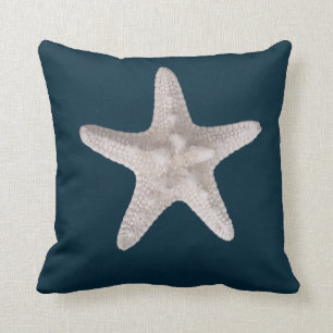 Starfish Nautical Beach Navy Blue Throw Pillow