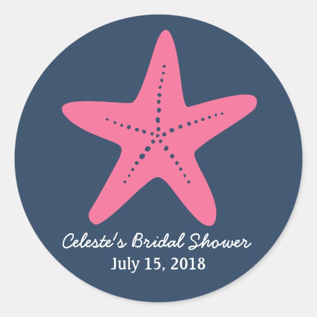 Starfish Nautical Round Sticker, Navy Blue Pink Classic Round Sticker (Front)