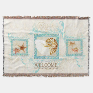 Starfish Nautilus Conch Shell Ocean Personalized Throw Blanket