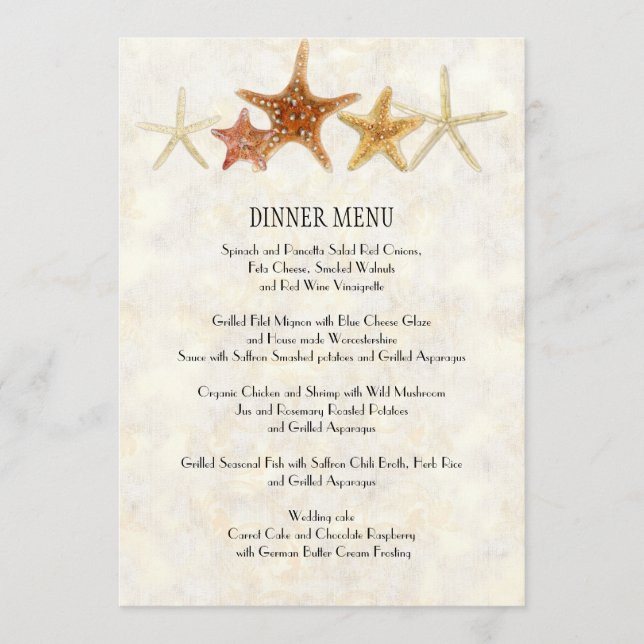 Starfish Nautilus Scallop Sea Shell Modern Pattern Menu (Front)