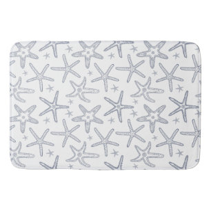 Starfish Navy Blue and White Coastal Sealife Print Bath Mat