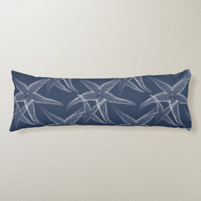 Starfish Navy Blue Beach Body Pillow (Front)