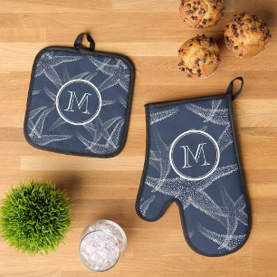 Starfish Navy Blue Monogram Beach Potholder Set