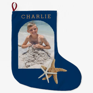 Starfish Navy Blue Photo Christmas Stocking
