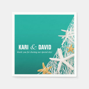 Starfish Netting Beach Cocktail Party   aqua Napkin