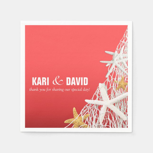 Starfish Netting Beach Cocktail Party | coral Napkin (Front)