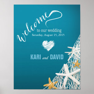 Starfish Netting Plage Mariage Affiche de bienvenu