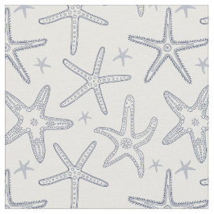 Starfish Ocean Sea Life Blue and White Pattern Fabric