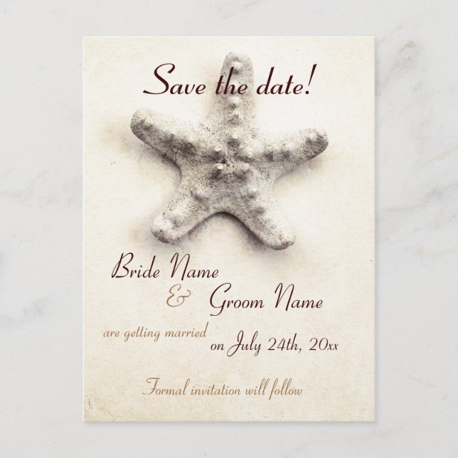 starfish - ocean whisper - save the date announcement postcard (Front)