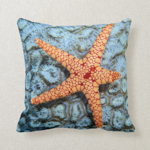 Starfish On A Coral With Polips Throw Pillow