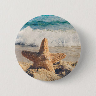 Starfish on a Sandy Beach Photograph 2 Inch Round Button