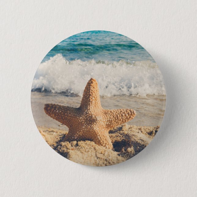 Starfish on a Sandy Beach Photograph 2 Inch Round Button (Front)