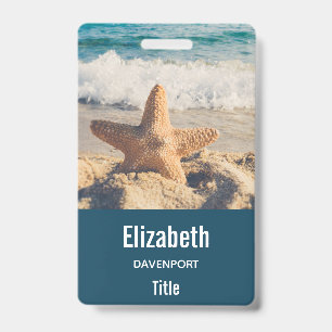 Starfish on a Sandy Beach Photograph Badge