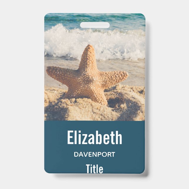 Starfish on a Sandy Beach Photograph Badge (Front)