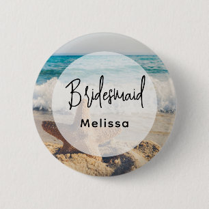 Starfish on a Sandy Beach Photograph Bridesmaid 2 Inch Round Button