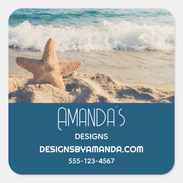 Starfish on a Sandy Beach Photograph Business Square Sticker (Front)