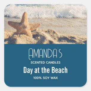 Starfish on a Sandy Beach Photograph Candle Biz Square Sticker