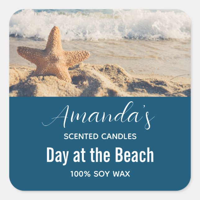 Starfish on a Sandy Beach Photograph Candle Biz Square Sticker (Front)