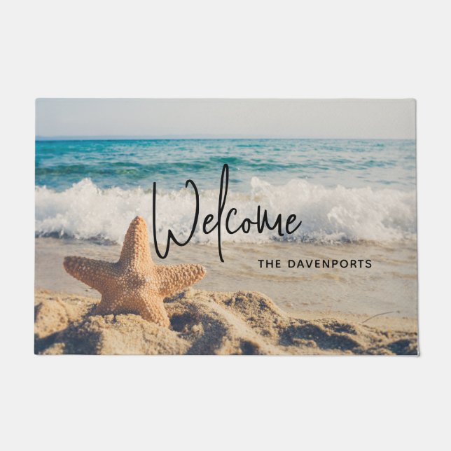 Starfish on a Sandy Beach Photograph Doormat (Front)