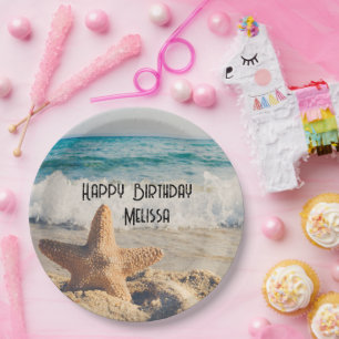 Starfish on a Sandy Beach Photograph Paper Plate