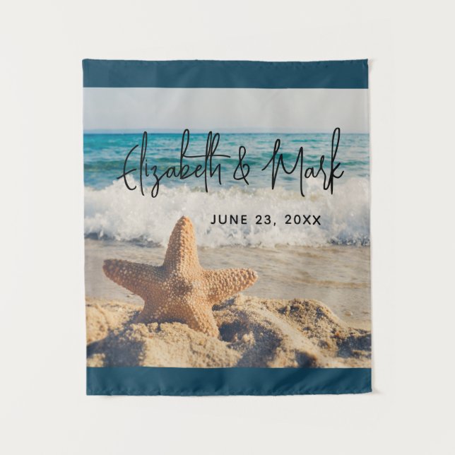 Starfish on a Sandy Beach Photograph Wedding Tapestry (Front)
