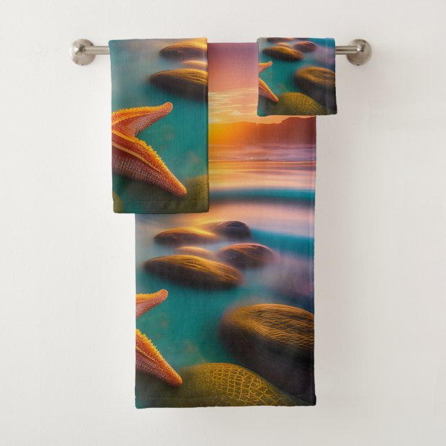 Starfish on beach at Dawn  Bath Towel Set (Insitu)