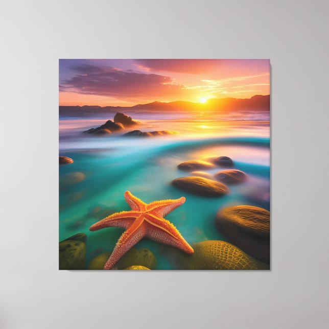 Starfish on beach at Dawn   Canvas Print (Front)