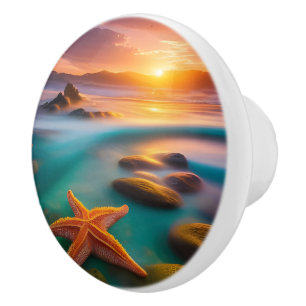 Starfish on beach at Dawn Ceramic Knob