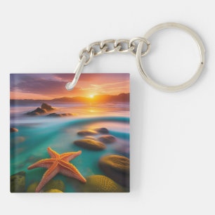 Starfish on beach at Dawn  Keychain