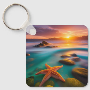 Starfish on beach at Dawn  Keychain