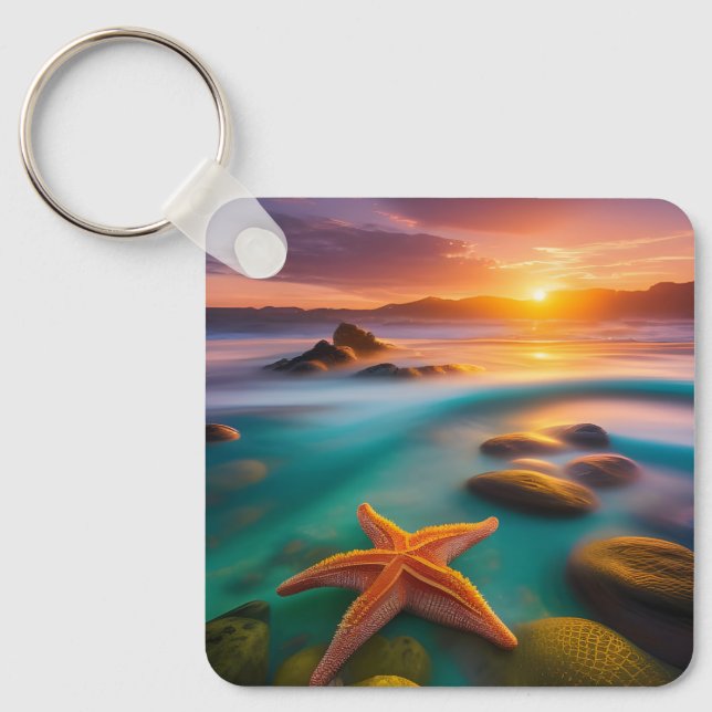 Starfish on beach at Dawn  Keychain (Front)