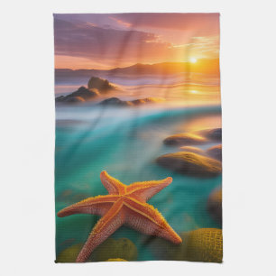 Starfish on beach at Dawn  Kitchen Towel