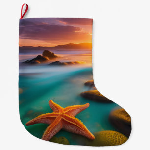 Starfish on beach at Dawn Large Christmas Stocking
