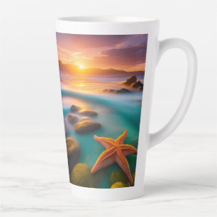 Starfish on beach at Dawn   Latte Mug