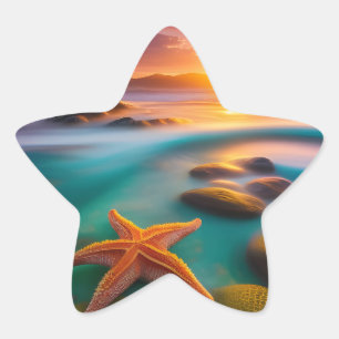 Starfish on beach at Dawn   Star Sticker