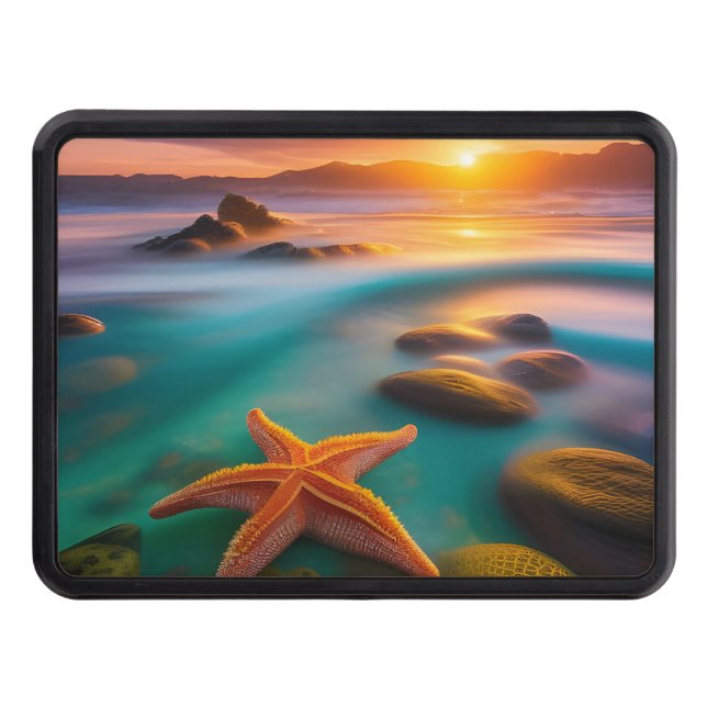 Starfish on beach at Dawn Trailer Hitch Cover (Front)