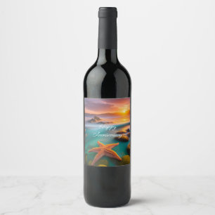 Starfish on beach at Dawn  Wine Label